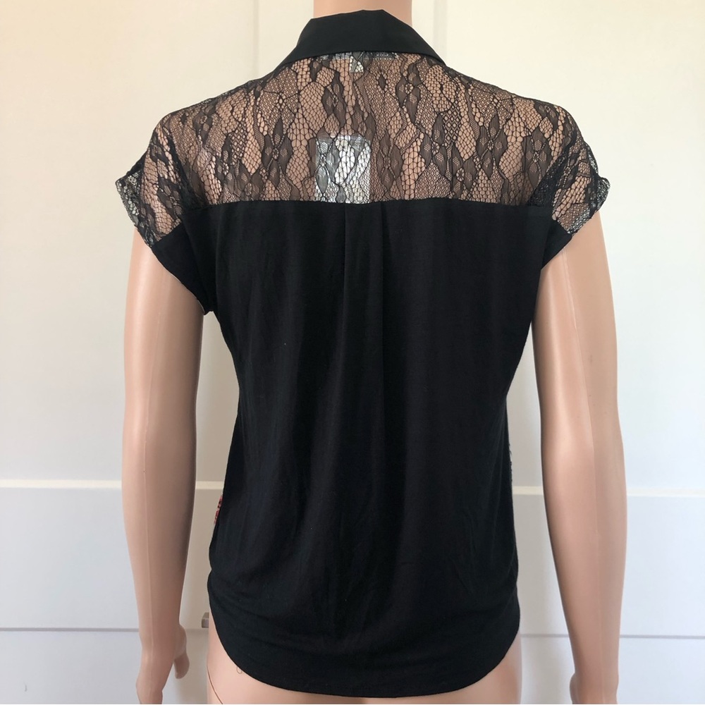 Daniel Rainn Cream Black Lace Floral Tie Waist Top Blouse XS - Picture 2 of 3